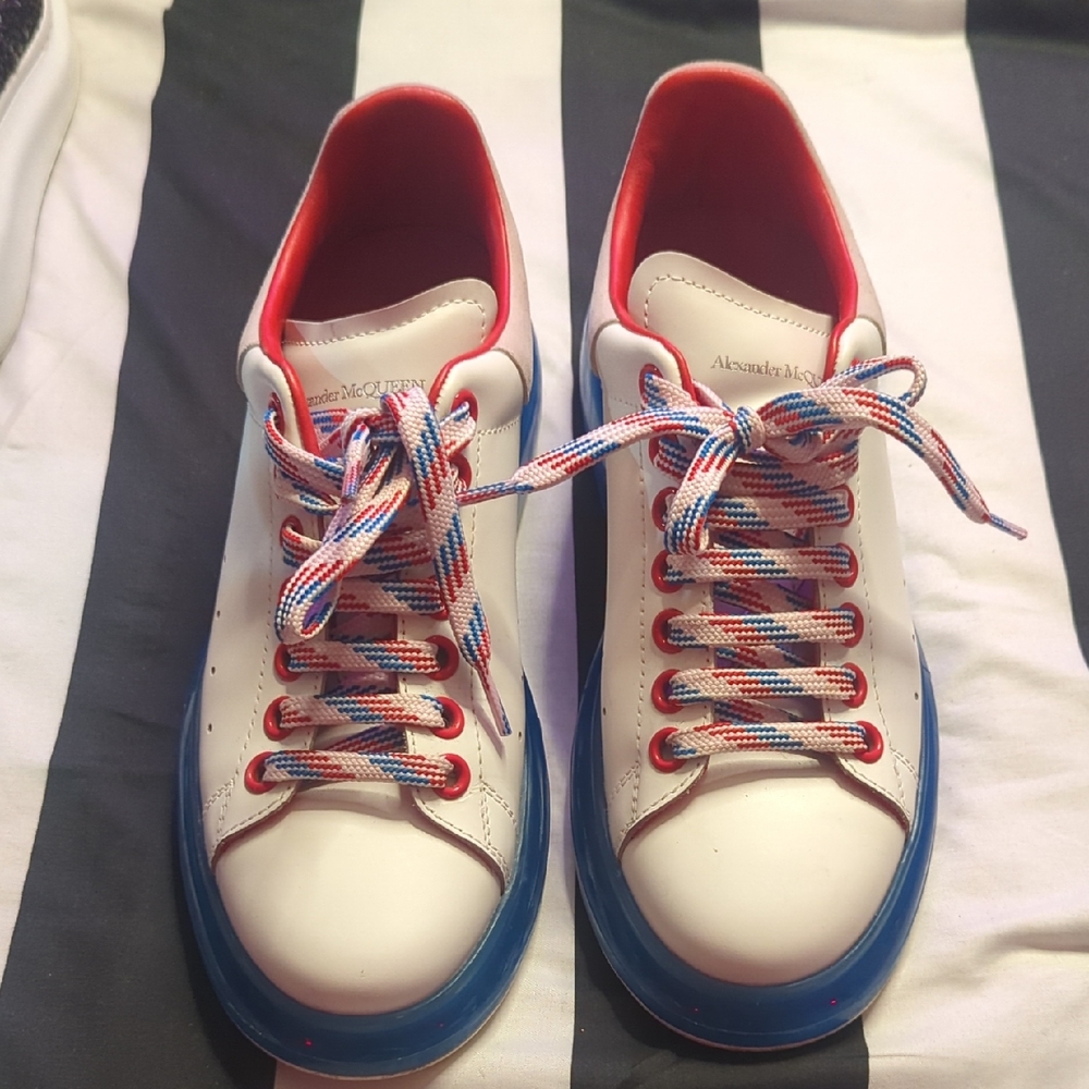 Alexander McQueen Blue White and Red Sneakers